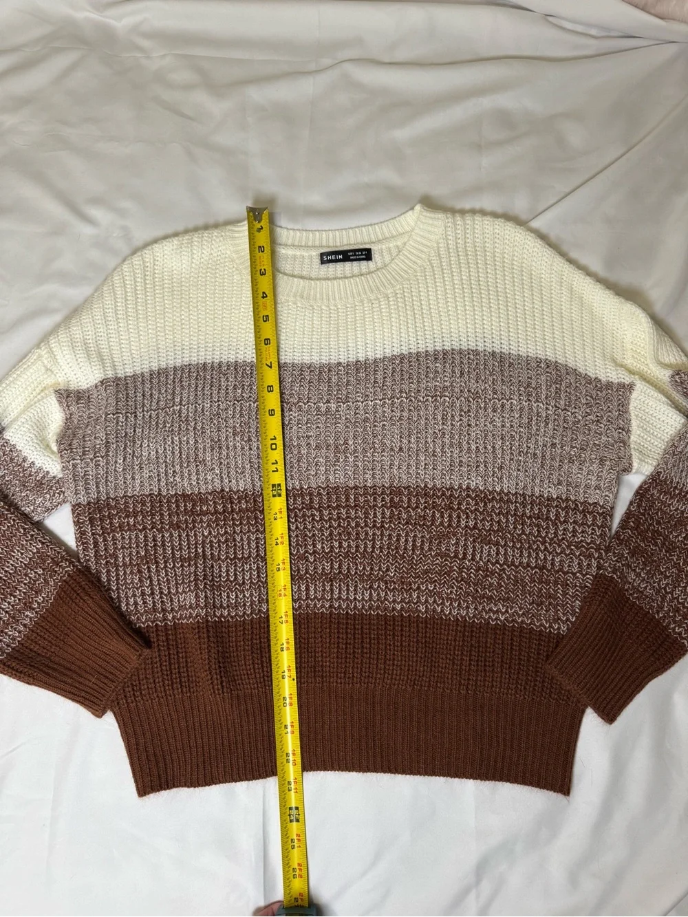 SHEIN Cream and Brown Striped Crewneck Acrylic Sweater, Women’s Small